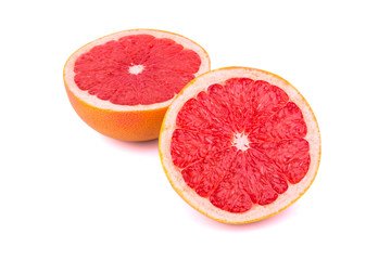 Two halves of a grapefruit