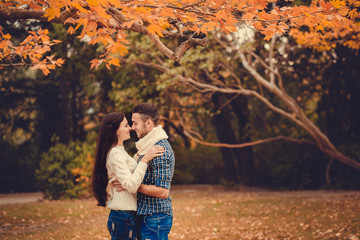 Fototapeta premium Young couple in autumn park