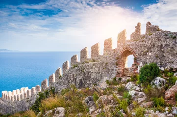 Wall murals Turkey The wall of an ancient fortress on the hill in Alanya, Turkey