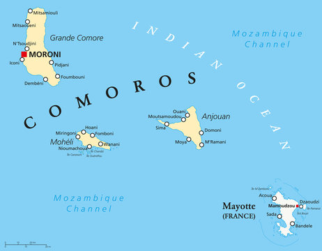 Comoros and Mayotte Political Map