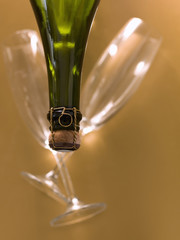 Bottle of champagne with two glasses