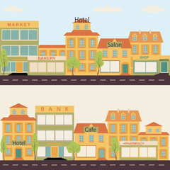 Set of buildings in the style small business flat design