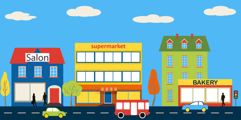 Set of buildings in the style small business flat design © derdy
