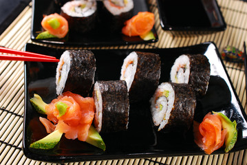 sushi set with salmon and avocado
