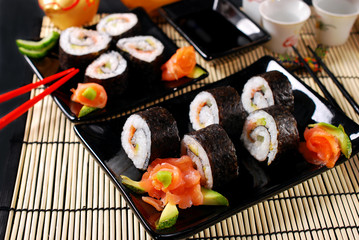 sushi set with salmon and avocado
