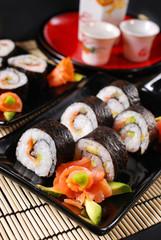 sushi set with salmon and avocado