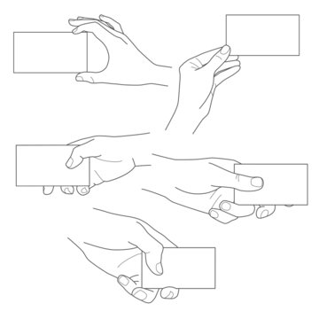 Hand holding blank business card vector set