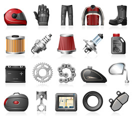 Motorcycle parts and accessories icons