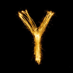 Sparkler firework light alphabet Y.