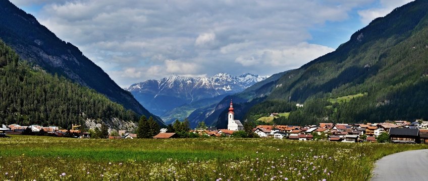 Austrian Alps-panoramic view to city Pfunds