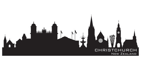 Christchurch New Zealand city skyline vector silhouette - obrazy, fototapety, plakaty