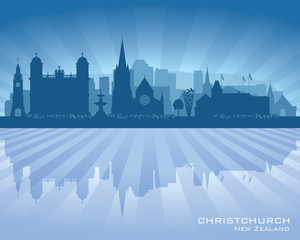 Christchurch New Zealand city skyline vector silhouette