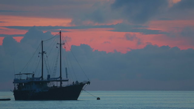Dive boat at the sunrise, Ko Miang island Similan Islands