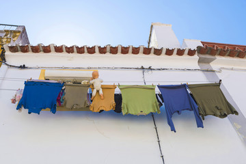 clothes hanging in Evora, Portugal