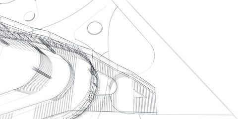 Abstract architecture wireframe, render of building