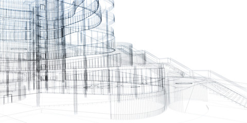 Abstract architecture wireframe, render of building