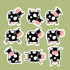 Obraz premium Stickers with funny cow for your design
