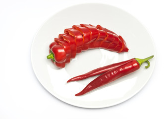 Red chili peper and sliced red paprika