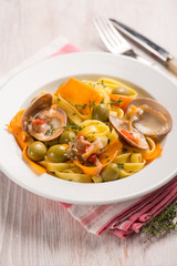 tagliatelle with smooth callista olives pumpkin and thymus