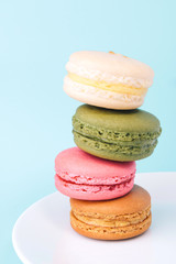 Tasty colorful macaroon on a plate