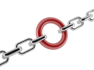 Group of chrome chains with a red link