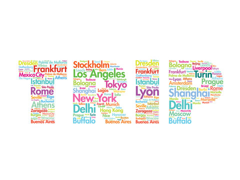 TRIP travel concept made with words cities names, vector collage