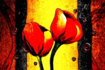 Rolgordijnen Abstract flower oil painting © maxtor777