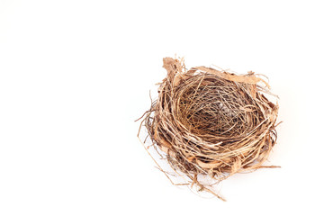 Empty bird nest isolated on white