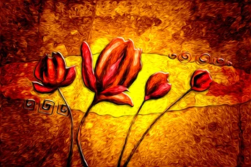 Keuken spatwand met foto Abstract flower oil painting © maxtor777