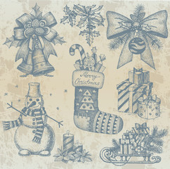 Christmas retro drawings by hand