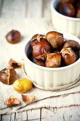 roasted chestnuts in bowls