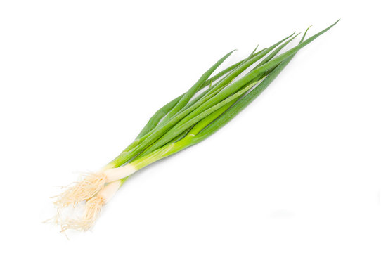 Ripe beautiful spring onions isolated on a white background