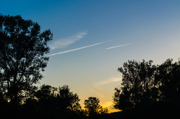 Evening sky with traces of the plane