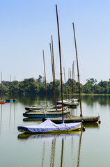 Fototapeta na wymiar Yachts in harbor of river