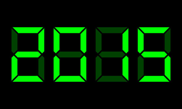 year 2015, digital clock display, green on black