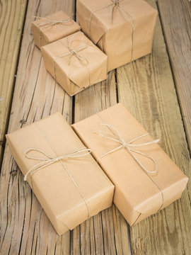 brown paper and string parcels