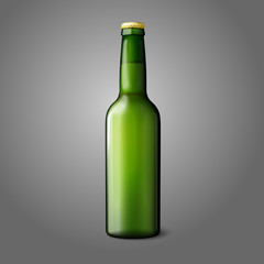 Blank green realistic beer bottle isolated on grey background