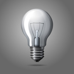 Realistic light bulb isolated on grey background.