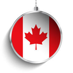 Fototapeta premium Merry Christmas Silver Ball with Flag Canada