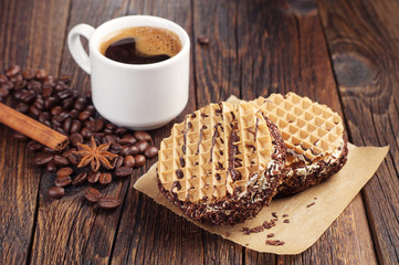 Cake with cream and coffee