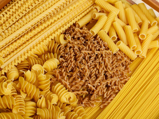 Different types and shapes of Italian pasta