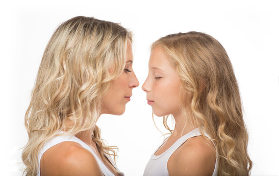 Beautiful Blonde Mother And Her Daughter Together