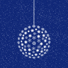 Christmas ball on a blue background with snowflakes