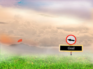Signs pointing the way to the flag of success and background law