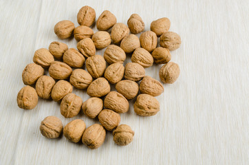 walnut on table cloth, close up