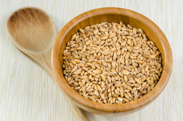 spelt with spoon, close up