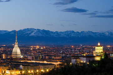 Fototapeta na wymiar Turin (Torino), night landscape with Alps
