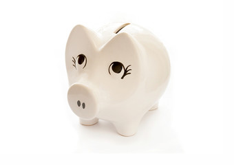 White piggy bank on white background