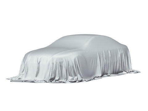 Car covered with a grey cloth