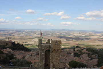 Fototapeta na wymiar View of Montalcino city from its Castle, and Tuscany landscape